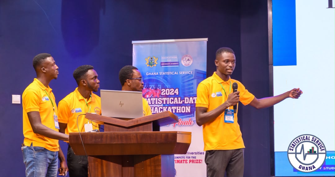 Prince presenting at the Ghana Statistical Service Data Hackathon